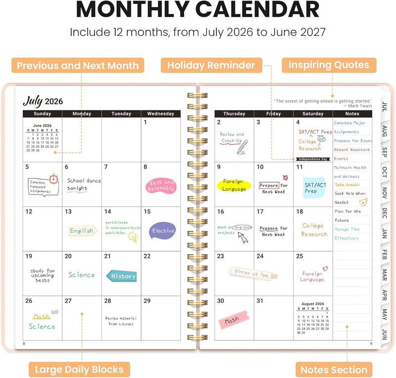 ZOTIA Planner 2026-2027, Monthly and Weekly Calendar Academic Planner July 2026 - June 2027, Hardcover Student Teacher Planning Agenda Book with Tabs, Perfect for Office School Supplies, A5 (6.3" x 8.5 - Image 2