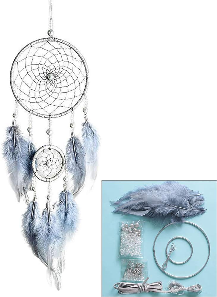 FANDOL DIY Dream Catcher Making Kit, Macrame Dream Catcher Craft Supplies for Kids Bedroom Wall Decor Nursery Baby Room Hanging Wedding Ornaments Party Handmade Gift (Grey) - Image 1
