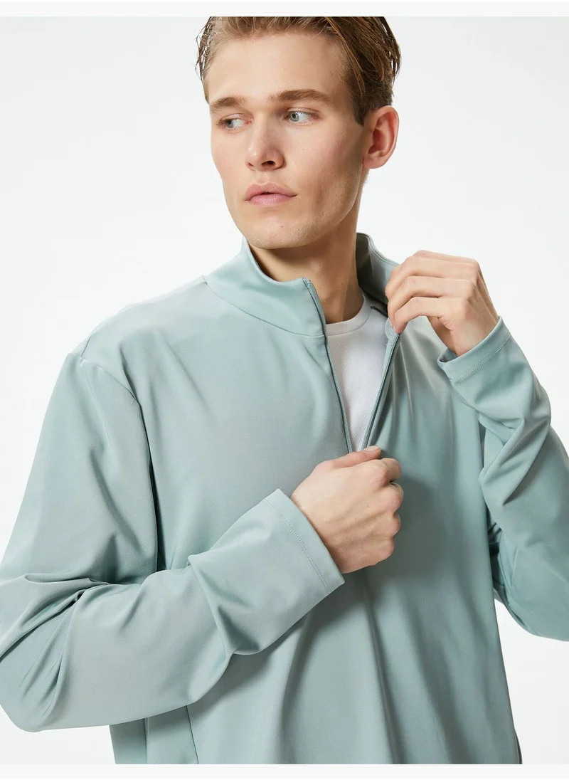 كوتون Half Zipper High Neck Sport Sweat