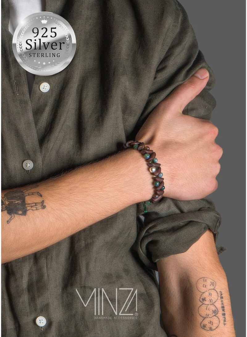 Minza Minza ” Partisan ” Pure 925 Sterling Silver, Jade and date stone, Handmade Bracelet for Men, Beaded Bracelet, 0.550 grams of Silver, Jewelry for Casual & Special Occasion