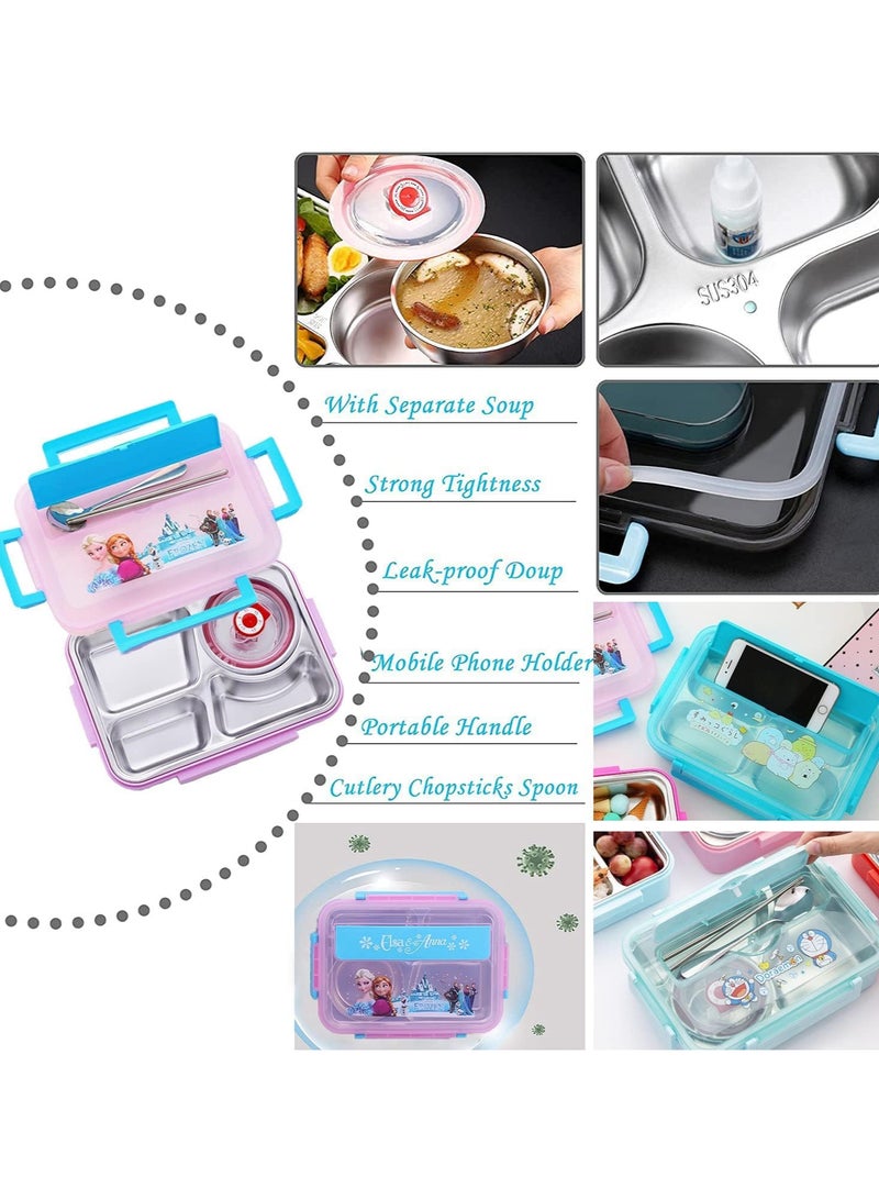 TOMSHOO Kids Lunch Box with Tableware,Customed for Kids Cartoon Bento Lunch Box，1100ml 4 compartment Insulated Lunch Box for Children | Leakproof | BFA Free | Dishwasher | Stainless Steel 26x20x7cm (Cars) - Image 5
