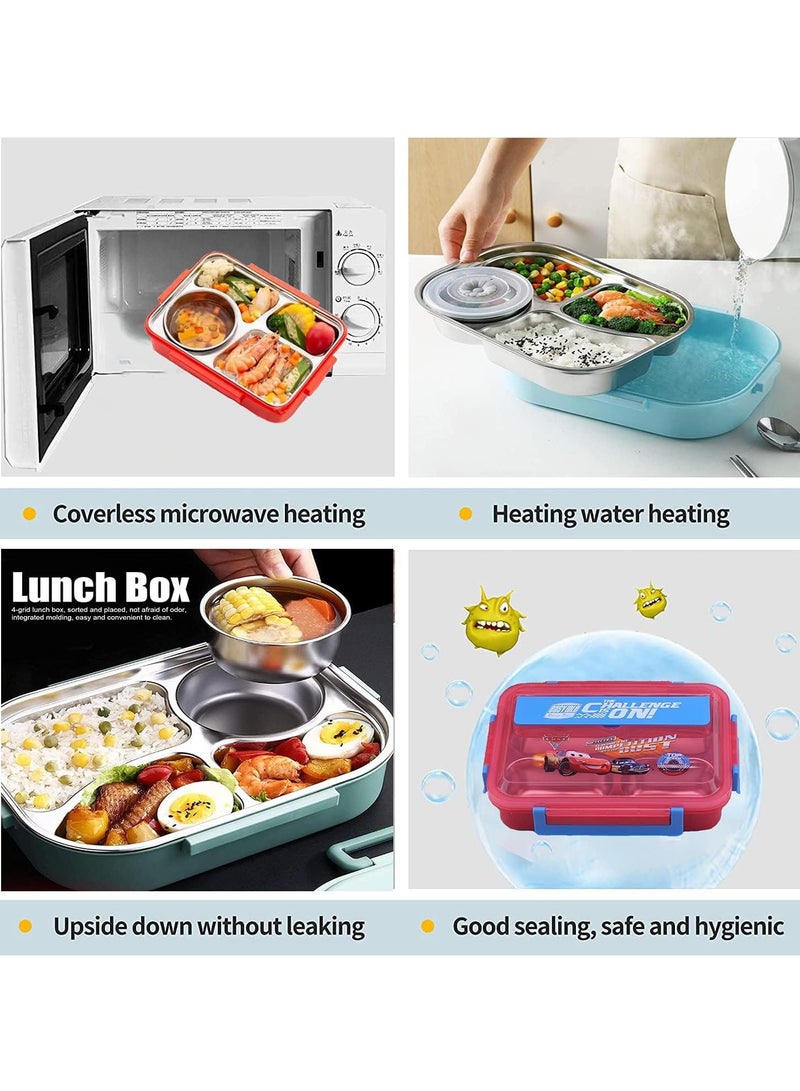 TOMSHOO Kids Lunch Box with Tableware,Customed for Kids Cartoon Bento Lunch Box，1100ml 4 compartment Insulated Lunch Box for Children | Leakproof | BFA Free | Dishwasher | Stainless Steel 26x20x7cm (Cars) - Image 4