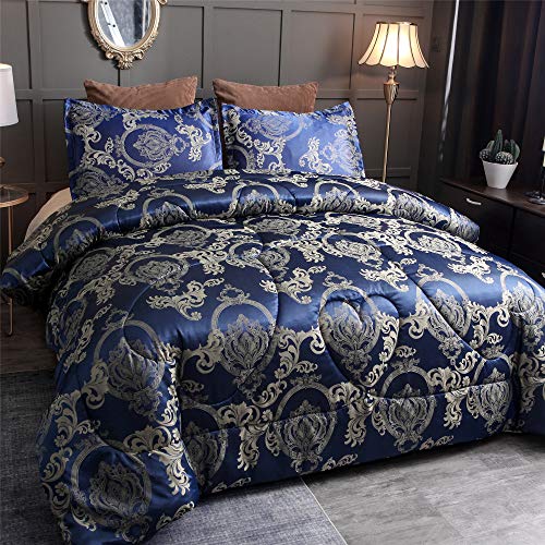 Raytrue-X Royal Blue Twin Comforter Set All Season Silk Jacquard Bed Set, Lightweight Quilt, Ultra Soft Microfiber Bedding Comforter Sets with 2 Pillow Shams(Twin/Twin XL, 3 Pieces) - Image 2