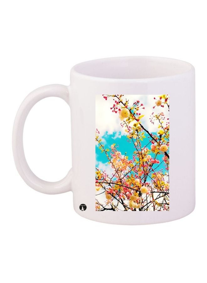 RYN Flower Printed Coffee Mug White/Blue/Yellow 11ounce