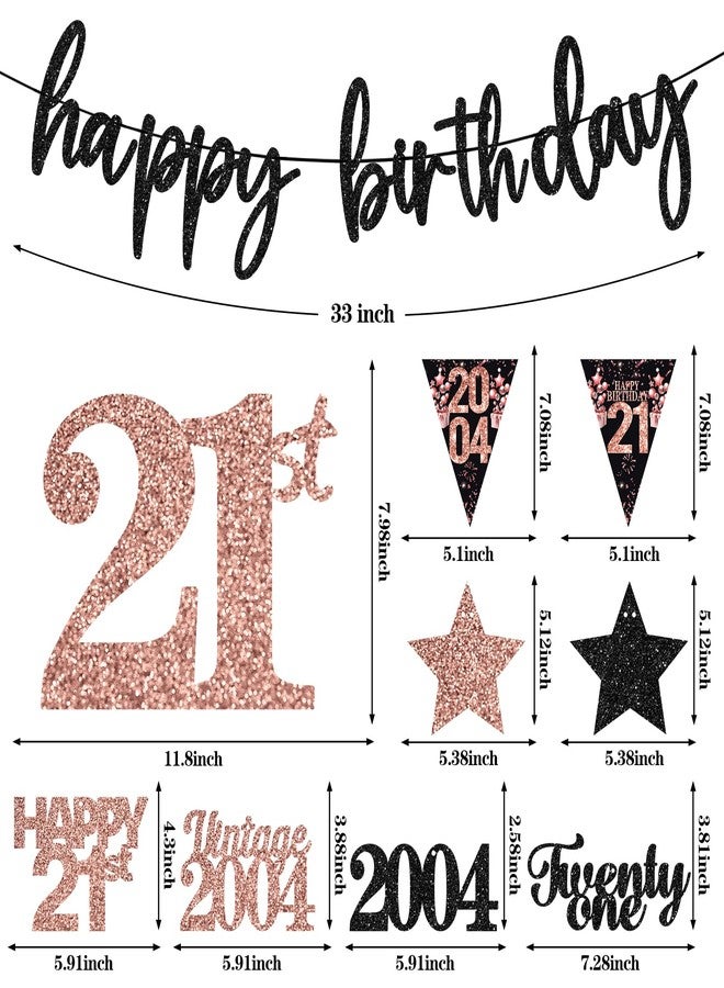Guiruiy 12PCS 21st Birthday Decorations for Girls Women, Rose Gold Vintage 2004 Happy 21st Birthday Banner Triangle Flag Banner Glitter Hanging Swirls Party Supplies, Cheers to 21 Years Old Bday Decor - Image 2