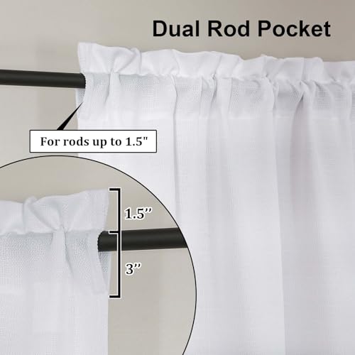 Lecloud White Valance for Window Curtains 12 Inch Length, Light Filtering Modern Small Kitchen Curtain, Short Burlap Farmhouse Drapes with Rods Pocket for Cafe Bedroom Camper Cabinet, 60" W x 12" L - Image 5