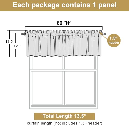 Lecloud White Valance for Window Curtains 12 Inch Length, Light Filtering Modern Small Kitchen Curtain, Short Burlap Farmhouse Drapes with Rods Pocket for Cafe Bedroom Camper Cabinet, 60" W x 12" L - Image 3