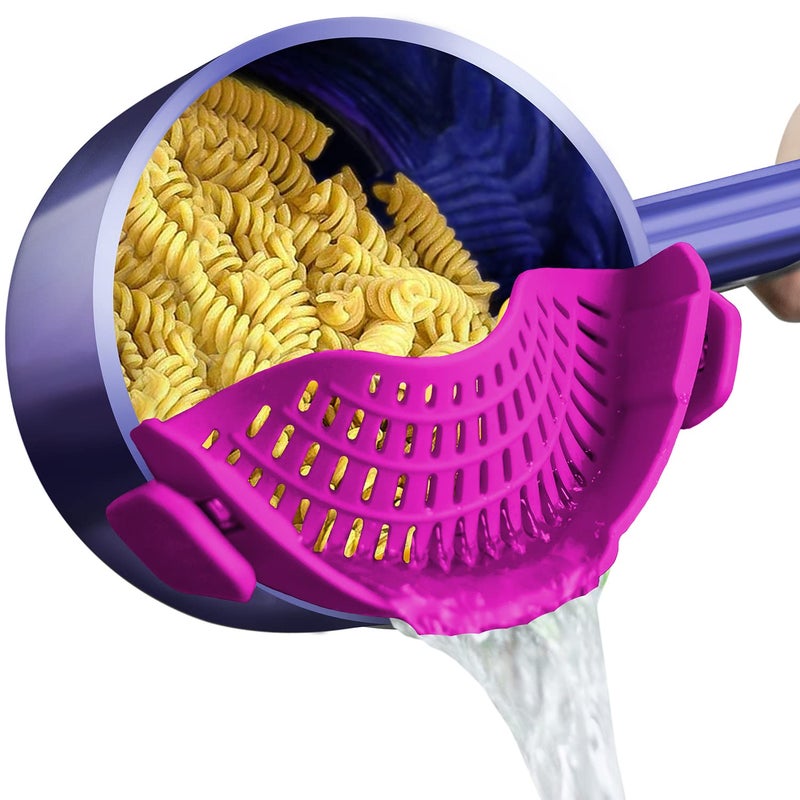 Auoon Clip On Strainer Silicone For All Pots And Pans  Pasta Strainer Clip On Food Strainer For Meat Vegetables Fruit Silicone Kitchen Colander (Purple) - Image 1