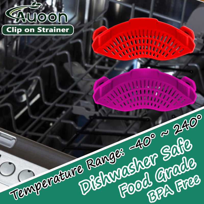 Auoon Clip On Strainer Silicone For All Pots And Pans  Pasta Strainer Clip On Food Strainer For Meat Vegetables Fruit Silicone Kitchen Colander (Purple) - Image 2