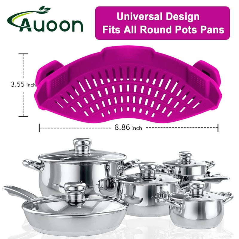 Auoon Clip On Strainer Silicone For All Pots And Pans  Pasta Strainer Clip On Food Strainer For Meat Vegetables Fruit Silicone Kitchen Colander (Purple) - Image 3
