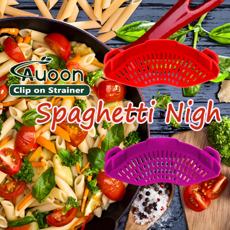 Auoon Clip On Strainer Silicone For All Pots And Pans  Pasta Strainer Clip On Food Strainer For Meat Vegetables Fruit Silicone Kitchen Colander (Purple) - Image 4