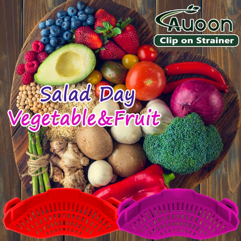 Auoon Clip On Strainer Silicone For All Pots And Pans  Pasta Strainer Clip On Food Strainer For Meat Vegetables Fruit Silicone Kitchen Colander (Purple) - Image 5