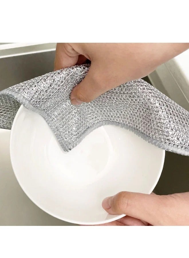 4 pieces of steel wire dishwashing cloth, daily cleaning cloth, grid silver wire cleaning cloth, washing dishes and washing POTS to decontaminate - Image 1