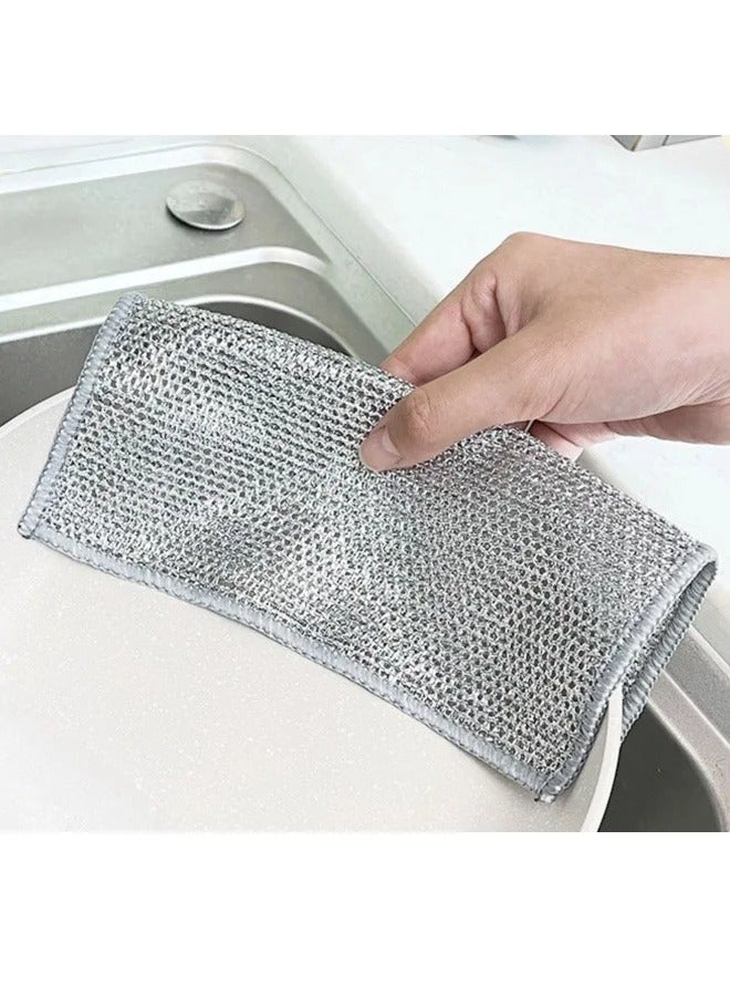 4 pieces of steel wire dishwashing cloth, daily cleaning cloth, grid silver wire cleaning cloth, washing dishes and washing POTS to decontaminate - Image 3