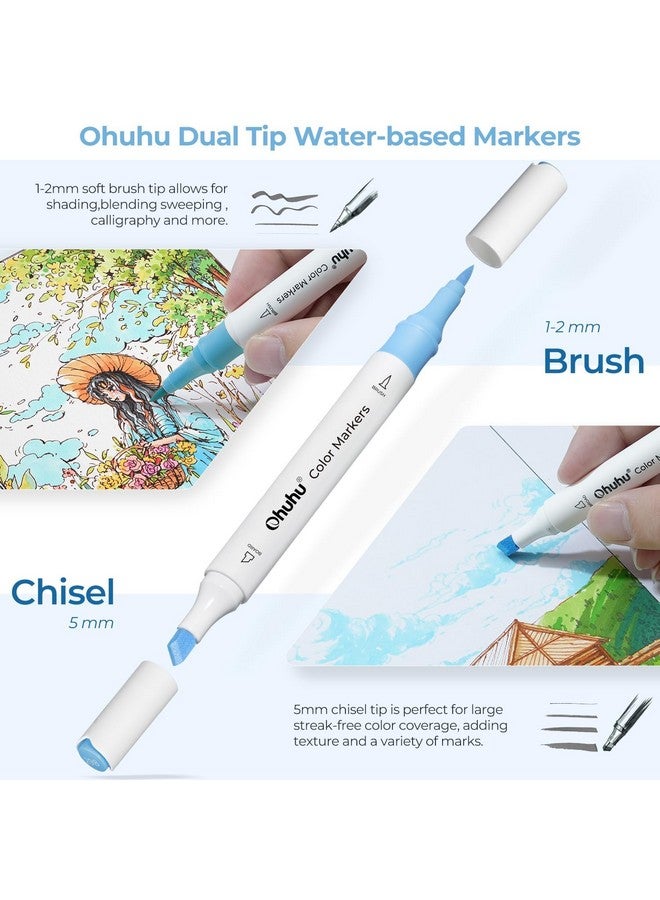 Ohuhu Markers for Adult Coloring Books: 64 Colors Art Markers Dual Brush Chisel Tips Drawing Pens Water-Based Coloring Markers for Kids Adults Calligraphy Sketching Bullet Journal with Storage Case - Image 2