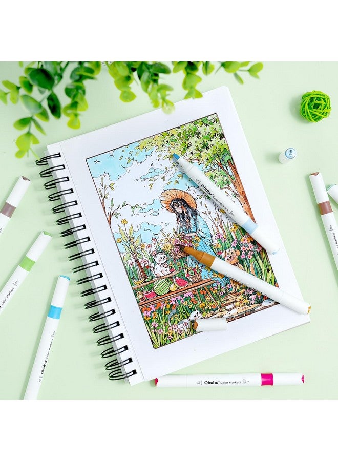 Ohuhu Markers for Adult Coloring Books: 64 Colors Art Markers Dual Brush Chisel Tips Drawing Pens Water-Based Coloring Markers for Kids Adults Calligraphy Sketching Bullet Journal with Storage Case - Image 5