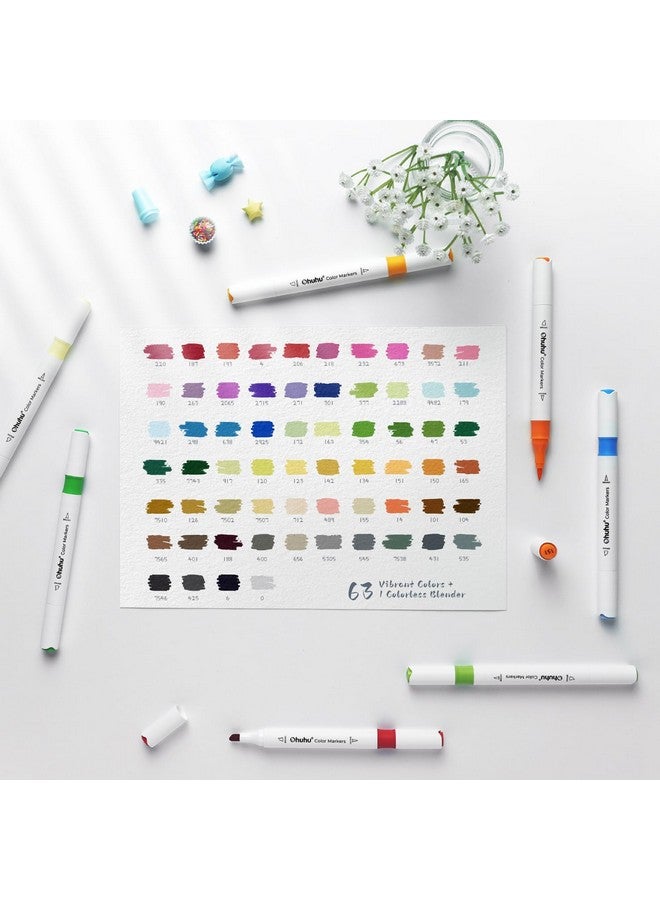 Ohuhu Markers for Adult Coloring Books: 64 Colors Art Markers Dual Brush Chisel Tips Drawing Pens Water-Based Coloring Markers for Kids Adults Calligraphy Sketching Bullet Journal with Storage Case - Image 3