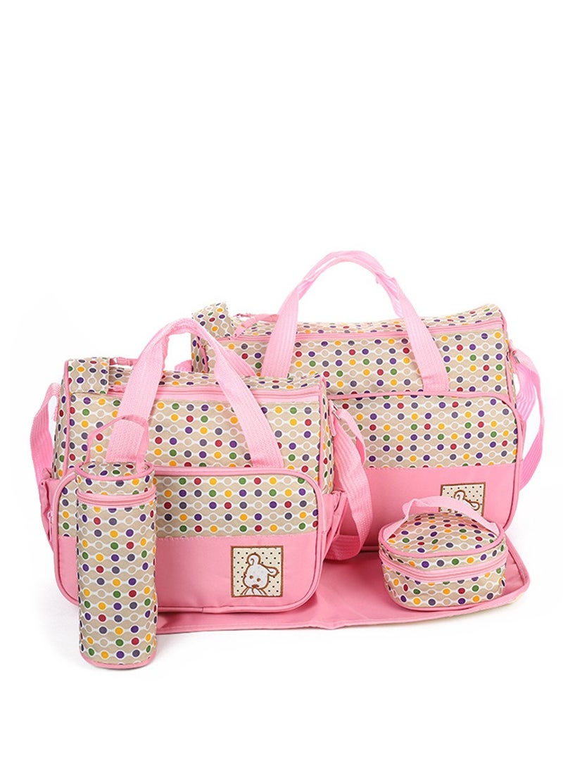 5-pieces Pink Shoulder Diagonal Cross Multifunctional Large Capacity Mommy Bag Sets Waterproof Handheld Wear-Resistant Leisure Bag Include Bottle Insulation Bag/Storage Bag/Urine Pad/Cart Strap  - Image 1