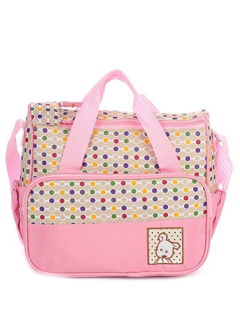 5-pieces Pink Shoulder Diagonal Cross Multifunctional Large Capacity Mommy Bag Sets Waterproof Handheld Wear-Resistant Leisure Bag Include Bottle Insulation Bag/Storage Bag/Urine Pad/Cart Strap  - Image 2