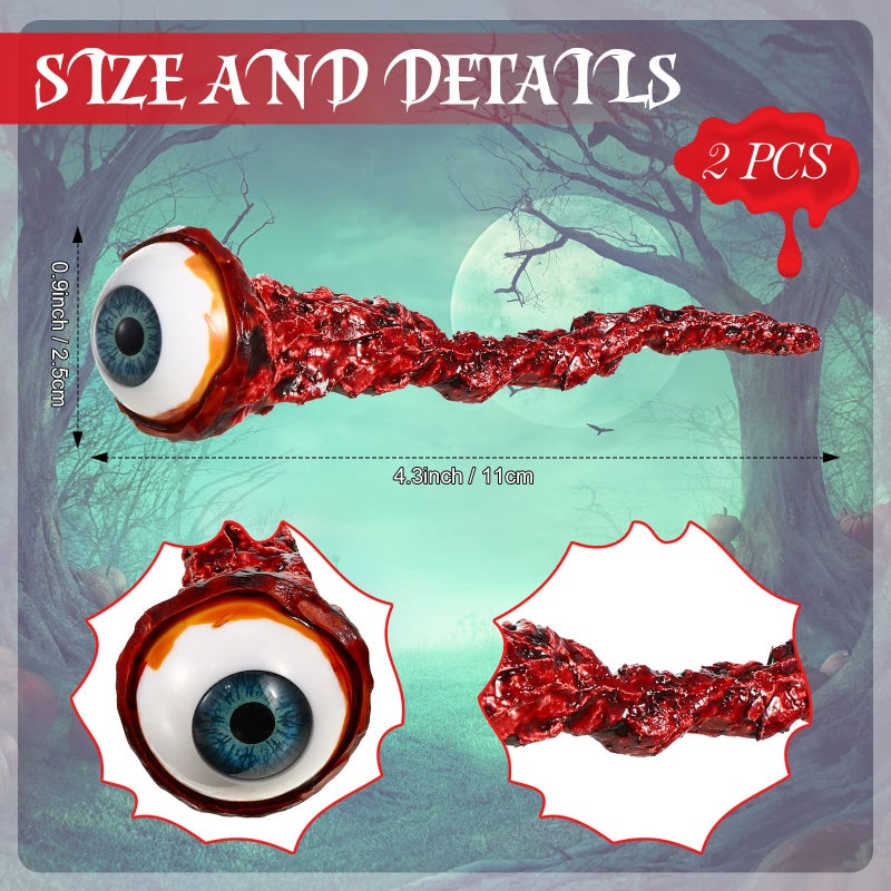Hanaive 2 Pcs Fake Eyeballs Ripped Out Eyeball Prop Movie Props Hand Made Quality Realistic Ripped Out Eyes Party Favors for Halloween Trick or Treat Party(Blue) - Image 2