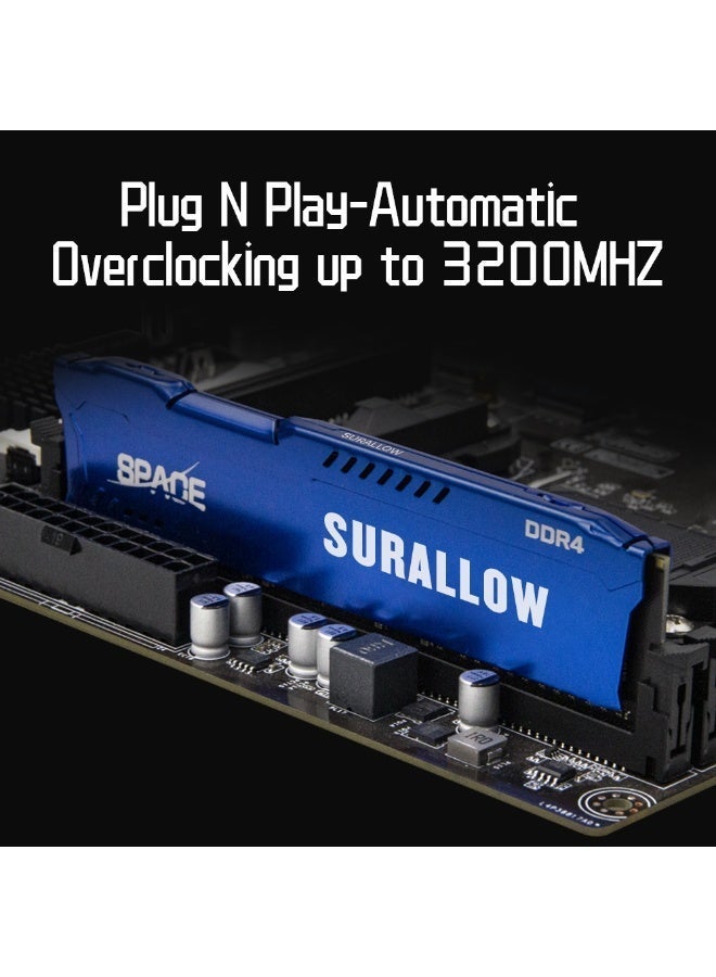 سورالوا ذاكرة SURALLOW DDR4 سعة 8 جيجابايت بتردد 3200 ميجاهرتز، جديدة تمامًا، عالية السرعة للألعاب المكتبية، مزودة بمشتت حراري أزرق. - Image 3