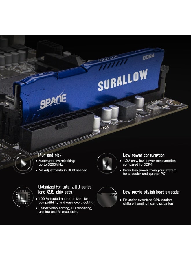 سورالوا ذاكرة SURALLOW DDR4 سعة 8 جيجابايت بتردد 3200 ميجاهرتز، جديدة تمامًا، عالية السرعة للألعاب المكتبية، مزودة بمشتت حراري أزرق. - Image 5