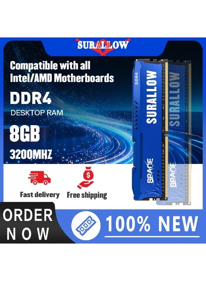 سورالوا ذاكرة SURALLOW DDR4 سعة 8 جيجابايت بتردد 3200 ميجاهرتز، جديدة تمامًا، عالية السرعة للألعاب المكتبية، مزودة بمشتت حراري أزرق. - Image 1