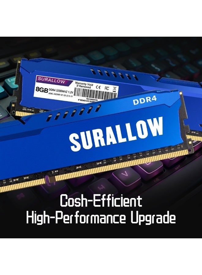 سورالوا ذاكرة SURALLOW DDR4 سعة 8 جيجابايت بتردد 3200 ميجاهرتز، جديدة تمامًا، عالية السرعة للألعاب المكتبية، مزودة بمشتت حراري أزرق. - Image 2