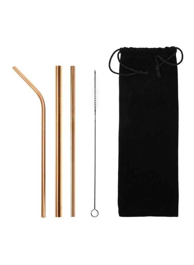 Sharpdo 5-Piece Reusable Stainless Steel Straight Bent Drinking Straws Clean Brush Rose Gold/Silver/Black 21.5x5.5x2.5cm