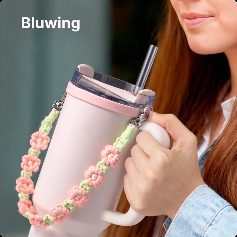 Bluwing Water Bottle Handle Strap Compatible with Owala, Stanley Cup, Handle Strap for Hydro Flask and Most 12-40oz Water Bottles(Daisy Green 4) - Image 3