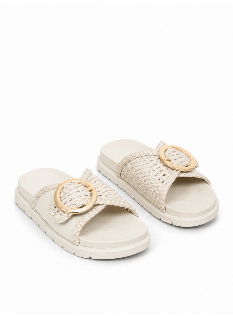 LIFESTYLISH Flat leather slippers With a braided design SL-236 - Beige - Image 2