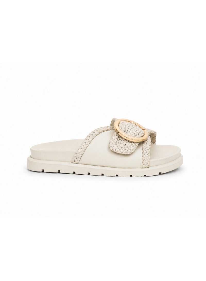 LIFESTYLISH Flat leather slippers With a braided design SL-236 - Beige - Image 3