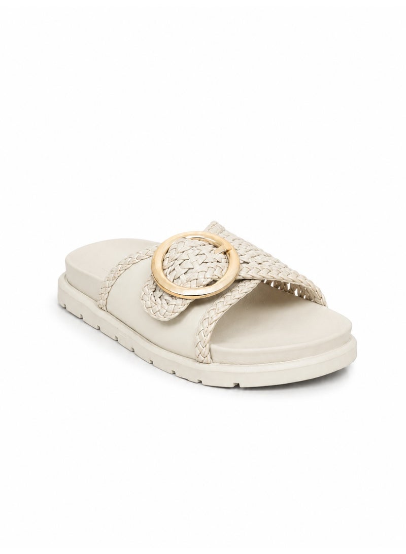 LIFESTYLISH Flat leather slippers With a braided design SL-236 - Beige - Image 4