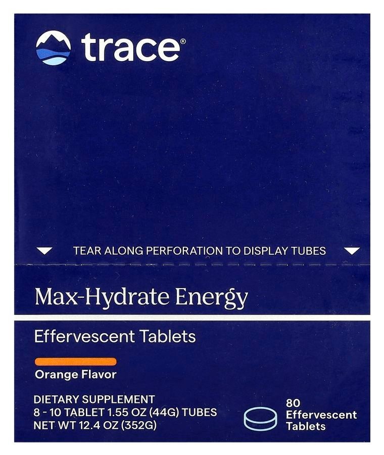 TRACE Max-Hydrate Energy Effervescent Tablets Orange 8 - 10 Tablet 1.55 oz (44 g) Tubes