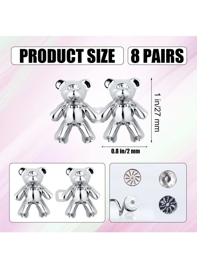 SAVITA 8 Pairs Cute Bear Jean Buttons Pins, Adjustable Pant Waist Tightener Clip Detachable No Sew Instant Waistband Buckle Clip for Dresses Skirt Pants Loose Jeans Sleeves Too Big - Image 2