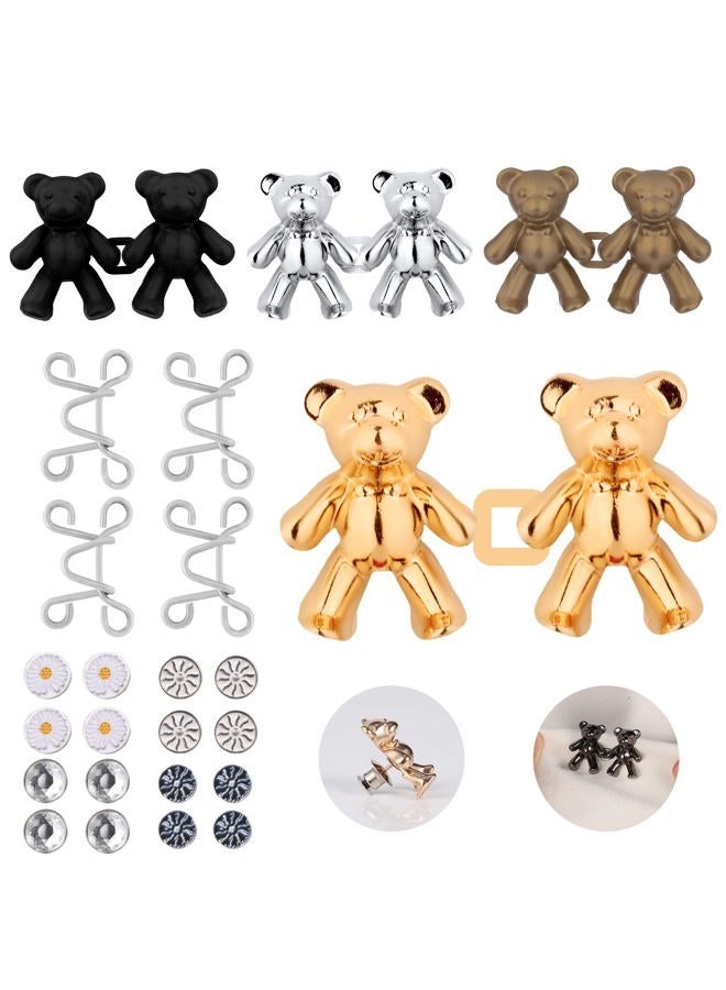 SAVITA 8 Pairs Cute Bear Jean Buttons Pins, Adjustable Pant Waist Tightener Clip Detachable No Sew Instant Waistband Buckle Clip for Dresses Skirt Pants Loose Jeans Sleeves Too Big - Image 1