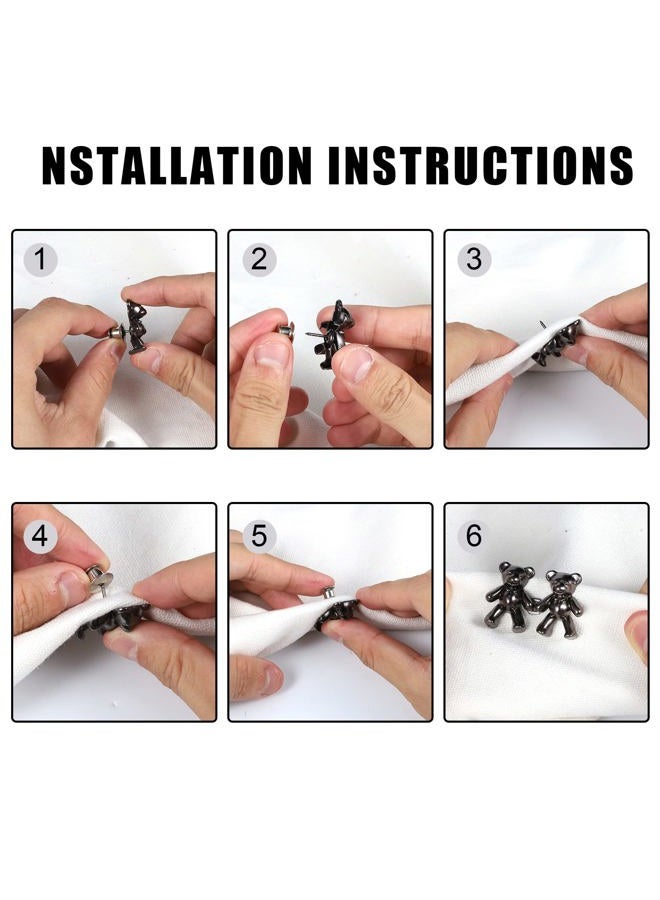 SAVITA 8 Pairs Cute Bear Jean Buttons Pins, Adjustable Pant Waist Tightener Clip Detachable No Sew Instant Waistband Buckle Clip for Dresses Skirt Pants Loose Jeans Sleeves Too Big - Image 4