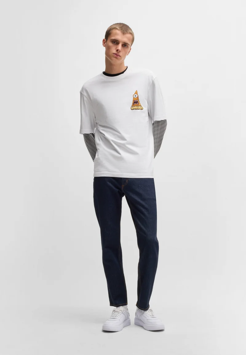 HUGO Tapered-fit jeans in dark-blue stretch denim