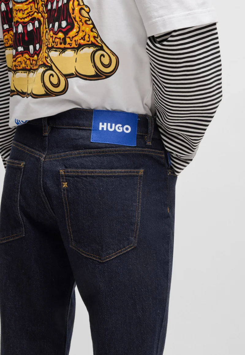 HUGO Tapered-fit jeans in dark-blue stretch denim