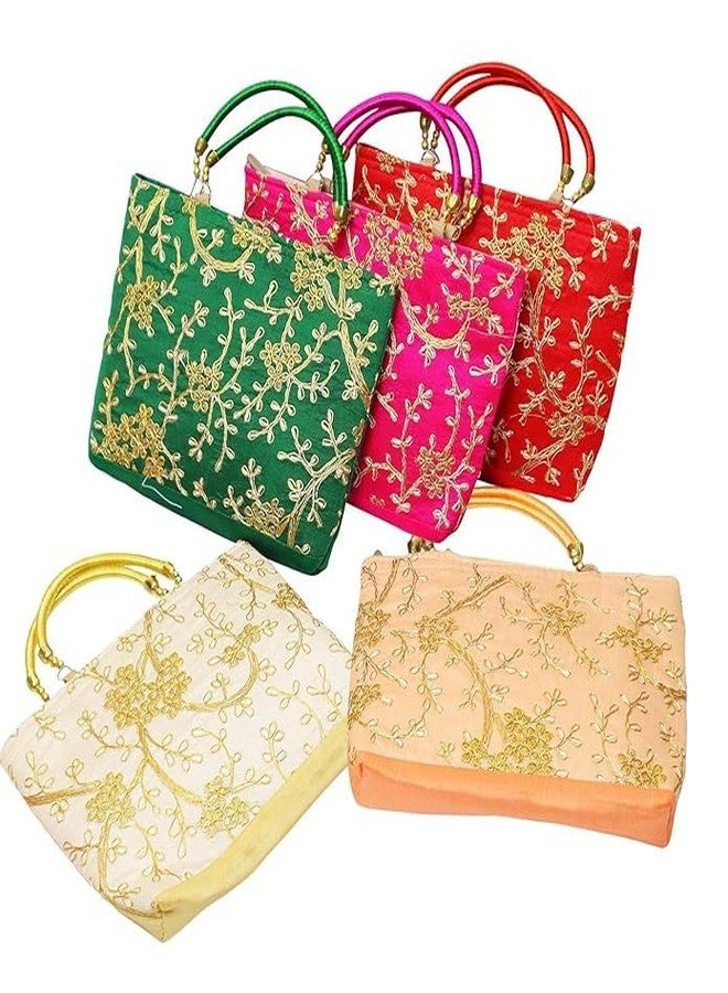 brown leaf Rajasthani Women's Bag Purse Potli Bag For Wedding Anniversary arty Favours Return Gifting Bags (Pack Of 8) - Image 1
