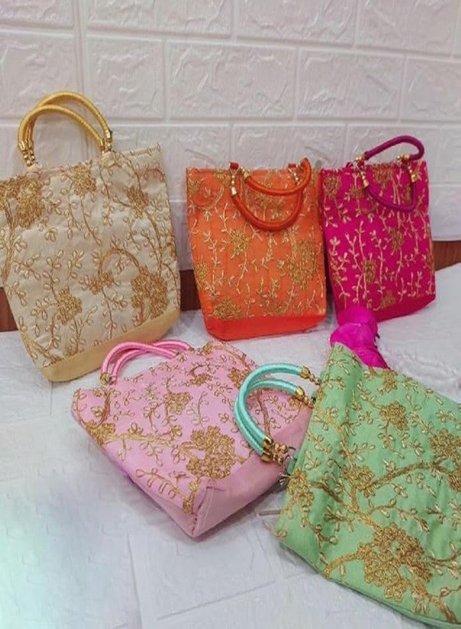 brown leaf Rajasthani Women's Bag Purse Potli Bag For Wedding Anniversary arty Favours Return Gifting Bags (Pack Of 8) - Image 3