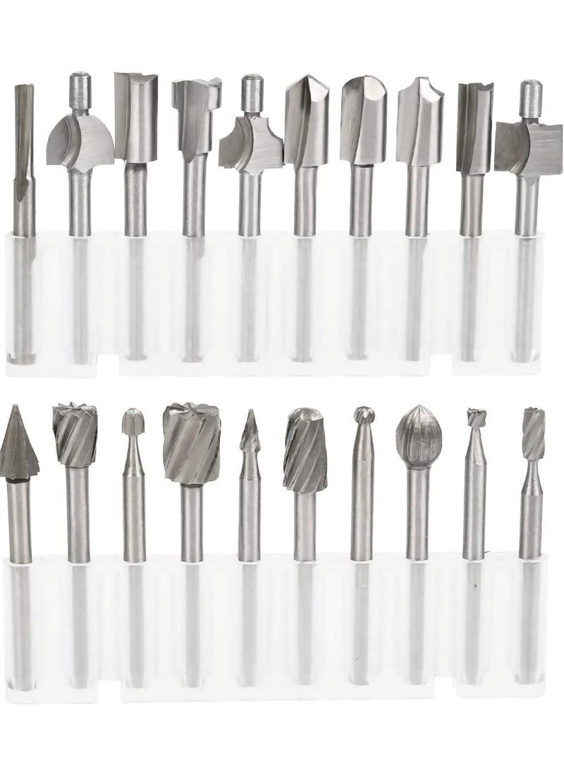 SYOSI Router Carbide Engraving Bits Set Professional Rotary Cutters High-Speed Steel Milling Bits for DIY Woodworking, Carving, Engraving, Drilling-1/8"(3mm 20Pcs) - Image 1