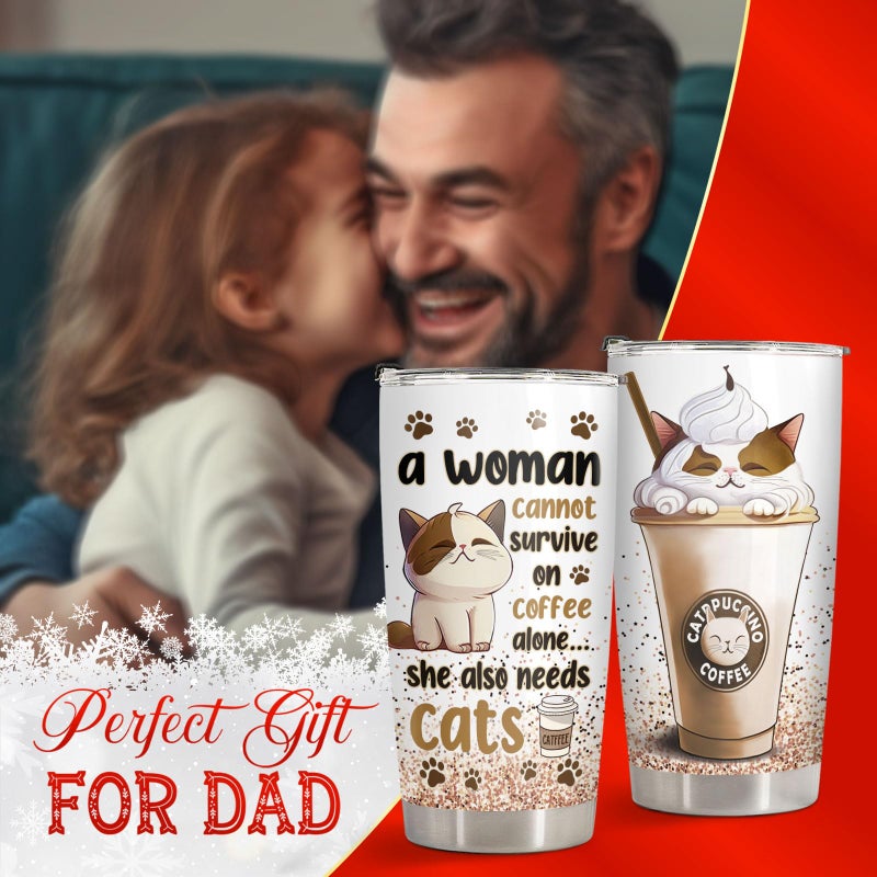 34HD Funny Cat Mom Valentine Gifts for Women, Catpuccino Coffee Tumbler 20 oz, Travel Mug for Cat Lovers, Galentine's Day Present for Friend Co-worker - Image 4