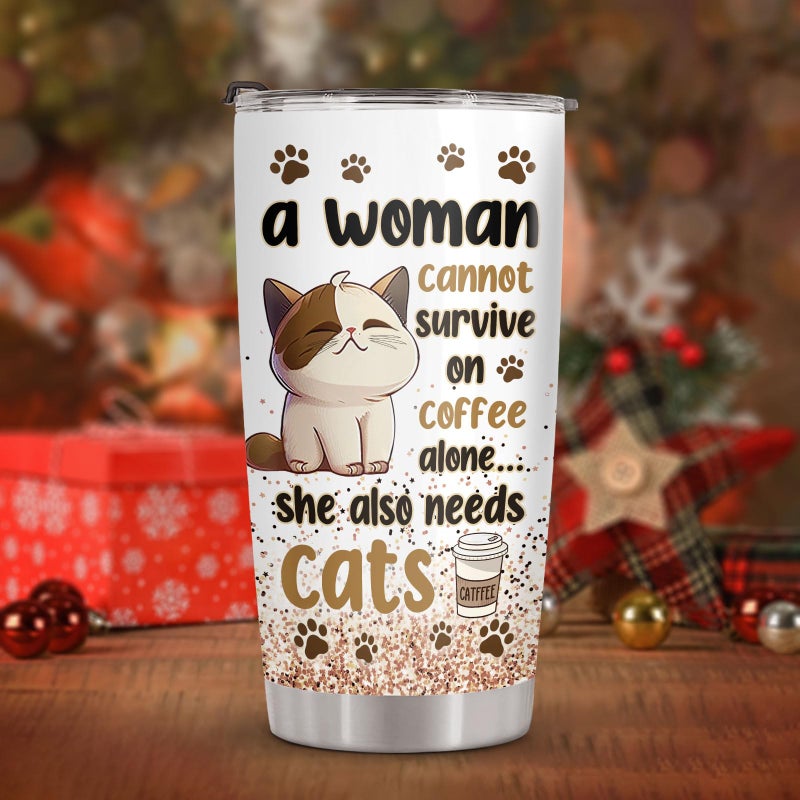 34HD Funny Cat Mom Valentine Gifts for Women, Catpuccino Coffee Tumbler 20 oz, Travel Mug for Cat Lovers, Galentine's Day Present for Friend Co-worker - Image 3
