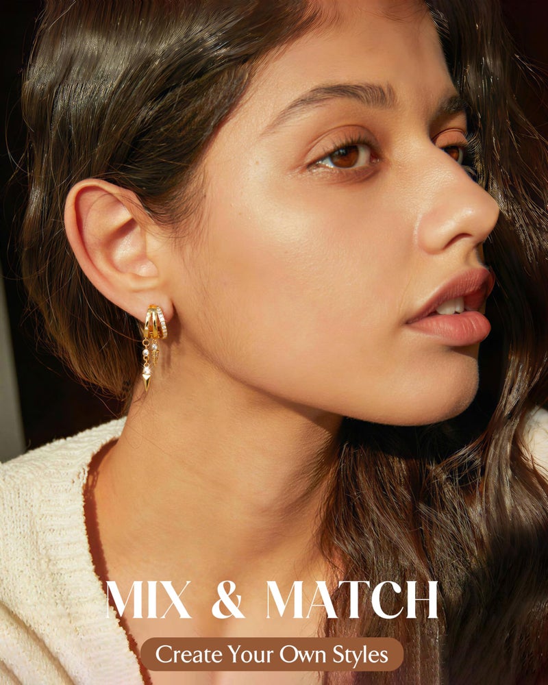 MILACOLATO 925 Sterling Silver Posts Drop Dangle Earrings for Women Trendy 14K Gold Plated Triple Huggie Hoop Earrings Dainty Chain Earrings Hypoallergenic Statement Earrings Fashion Jewelry 2A - Image 4