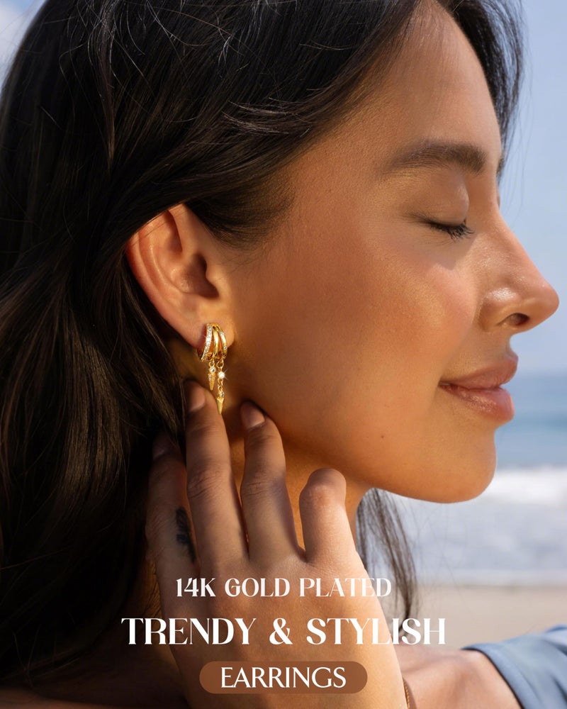 MILACOLATO 925 Sterling Silver Posts Drop Dangle Earrings for Women Trendy 14K Gold Plated Triple Huggie Hoop Earrings Dainty Chain Earrings Hypoallergenic Statement Earrings Fashion Jewelry 2A - Image 2