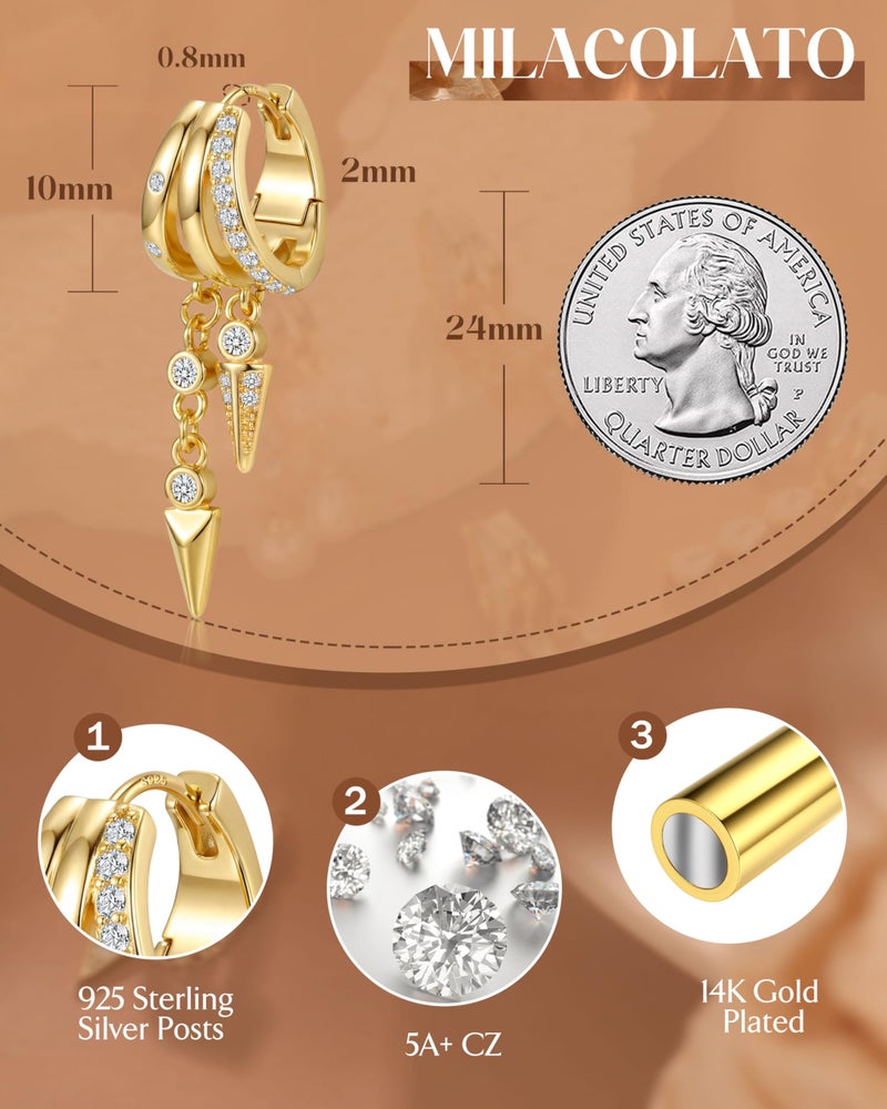 MILACOLATO 925 Sterling Silver Posts Drop Dangle Earrings for Women Trendy 14K Gold Plated Triple Huggie Hoop Earrings Dainty Chain Earrings Hypoallergenic Statement Earrings Fashion Jewelry 2A - Image 5