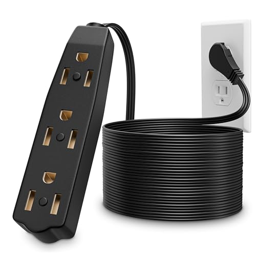 BindMaster Extension Cords 3 Prong Black 10 Ft for Indoor Use by Bindmaster- UL-Listed 3-Prong Multiple Outlet Extension Wire- Space-Saving Flat Angled Extension Cord- - Image 1