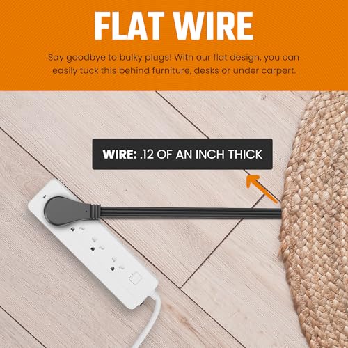 BindMaster Extension Cords 3 Prong Black 10 Ft for Indoor Use by Bindmaster- UL-Listed 3-Prong Multiple Outlet Extension Wire- Space-Saving Flat Angled Extension Cord- - Image 3
