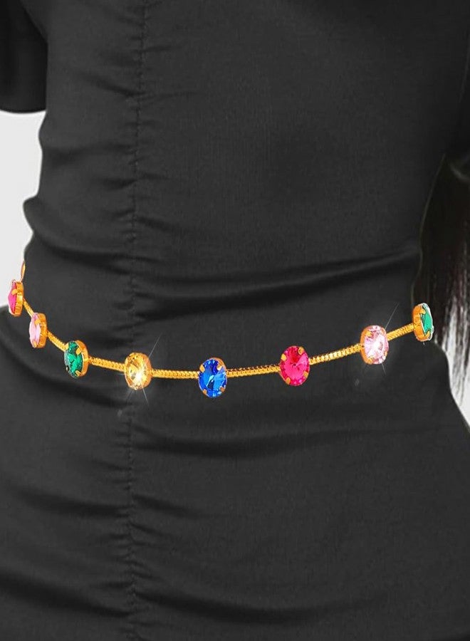 Urieo Boho Rhinestone Waist Chain Belt Diamond Colorful Belly Chains Crystal Bikini Dress Body Jewelry for Women - Image 4